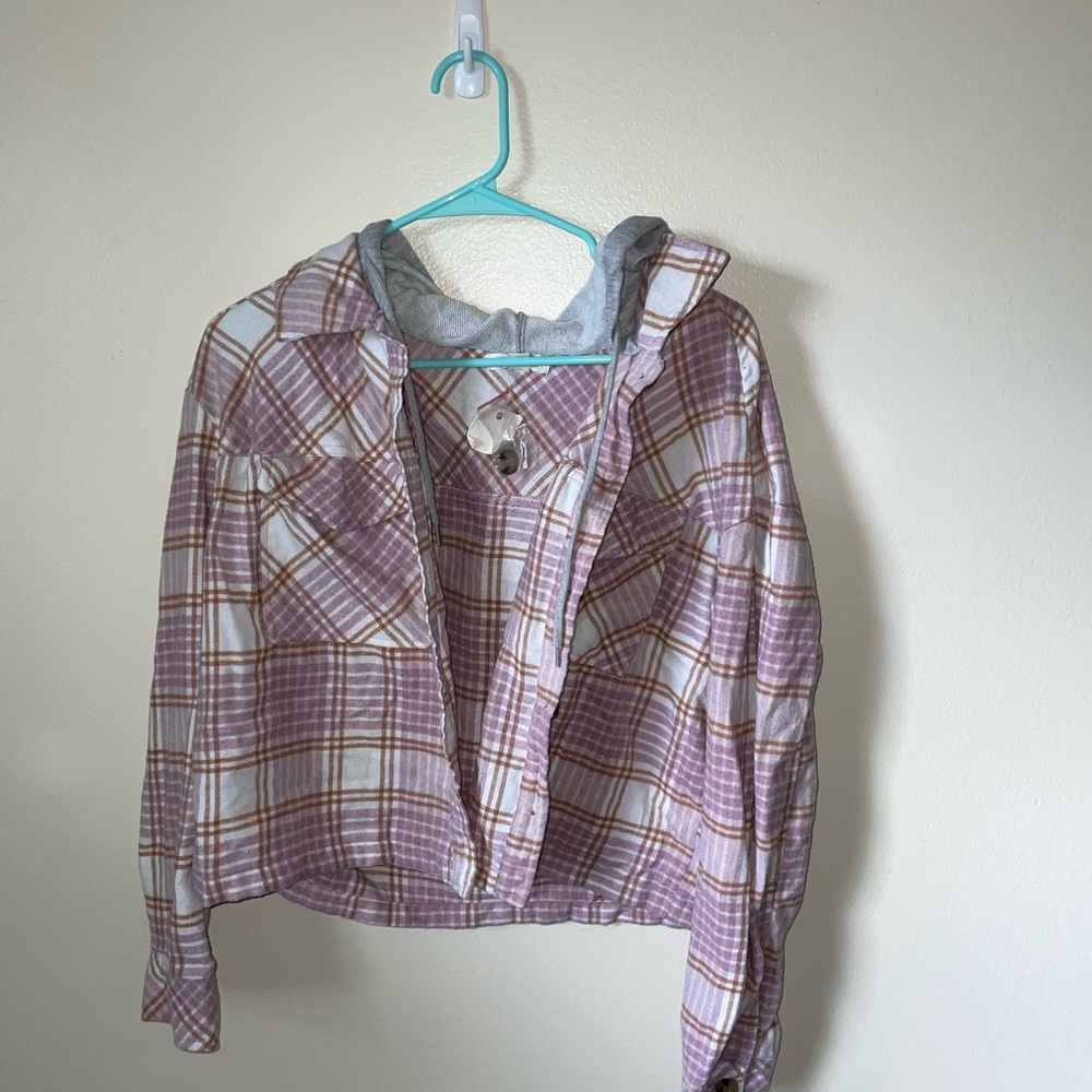 Ultra Flirt Lavender and White Plaid Shirt with Hood